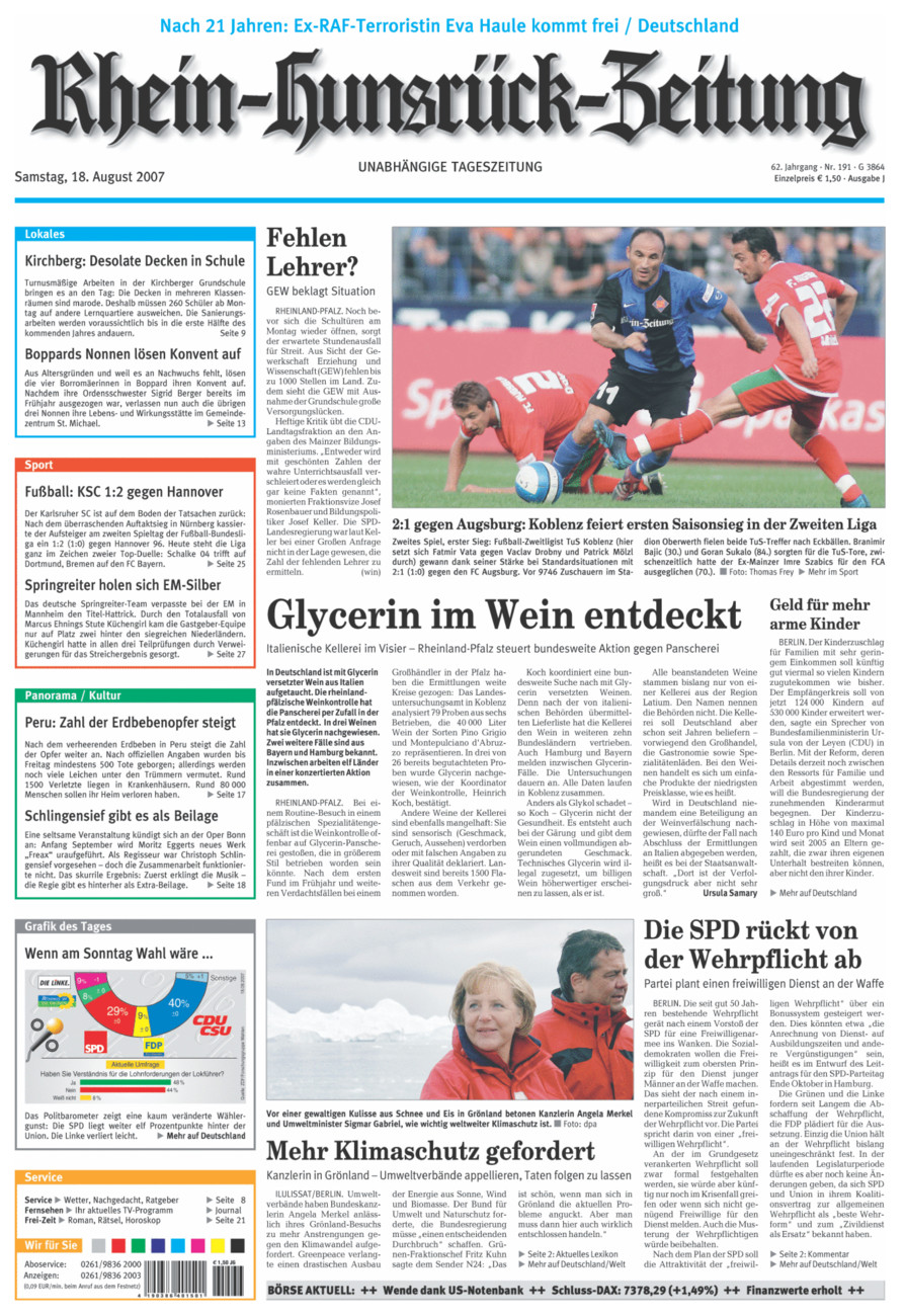 Rhein-Hunsrück-Zeitung vom Samstag, 18.08.2007