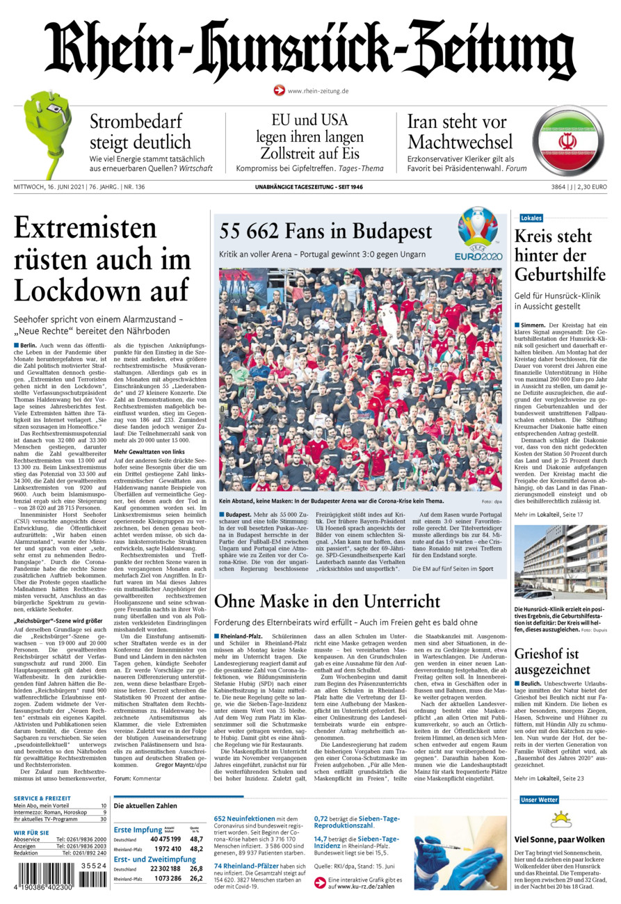 Rhein-Hunsrück-Zeitung vom Mittwoch, 16.06.2021