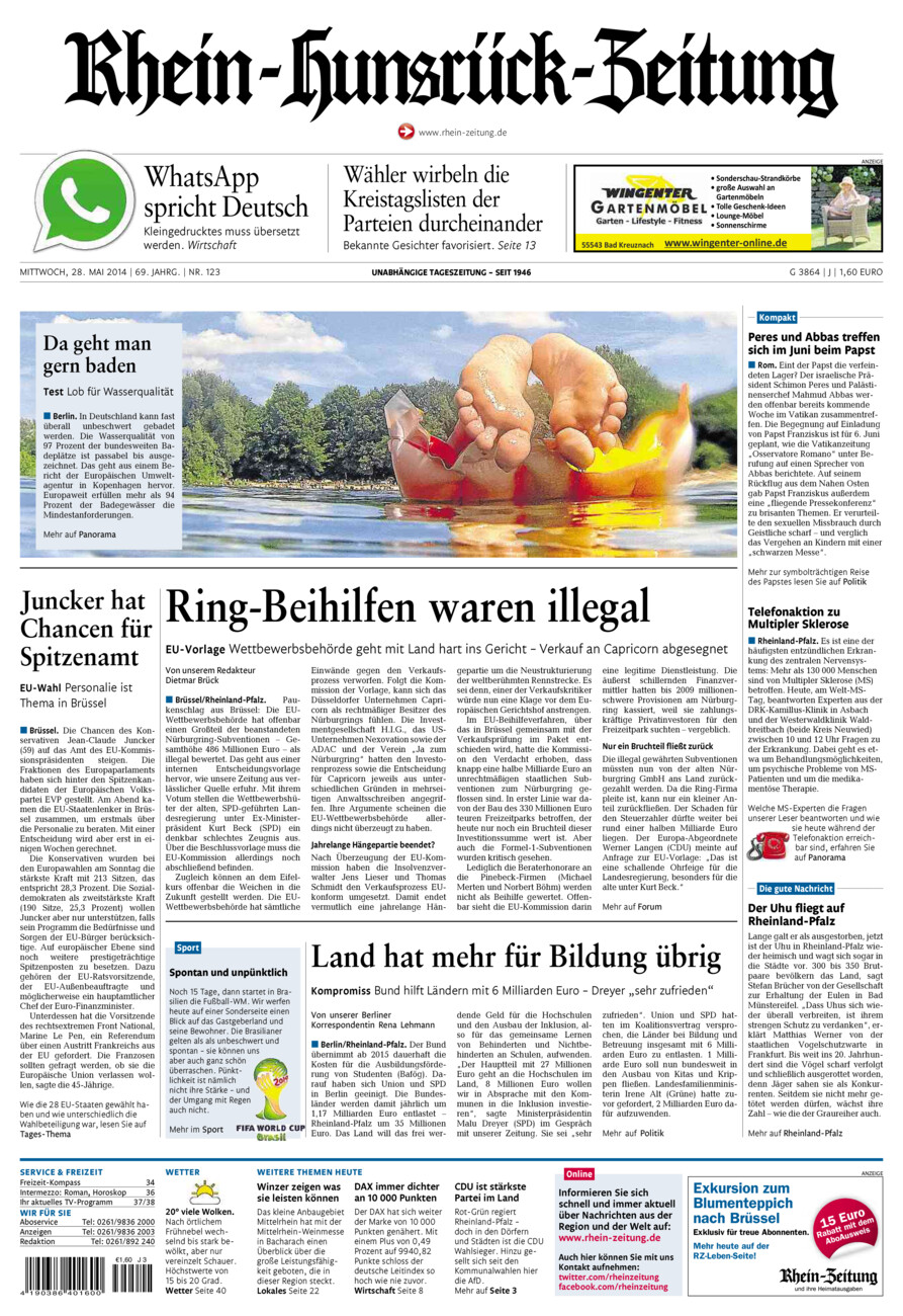 Rhein-Hunsrück-Zeitung vom Mittwoch, 28.05.2014