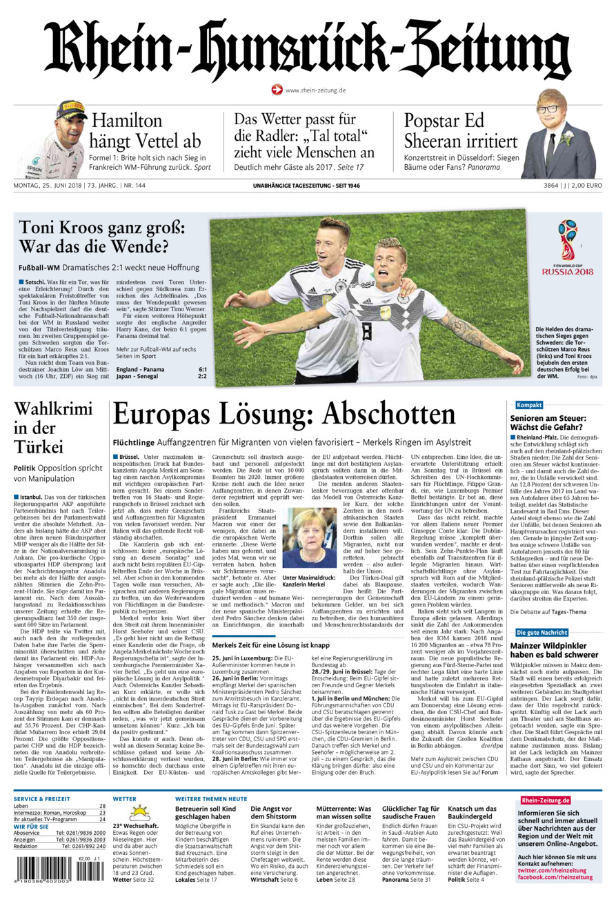 Rhein-Hunsrück-Zeitung vom Montag, 25.06.2018