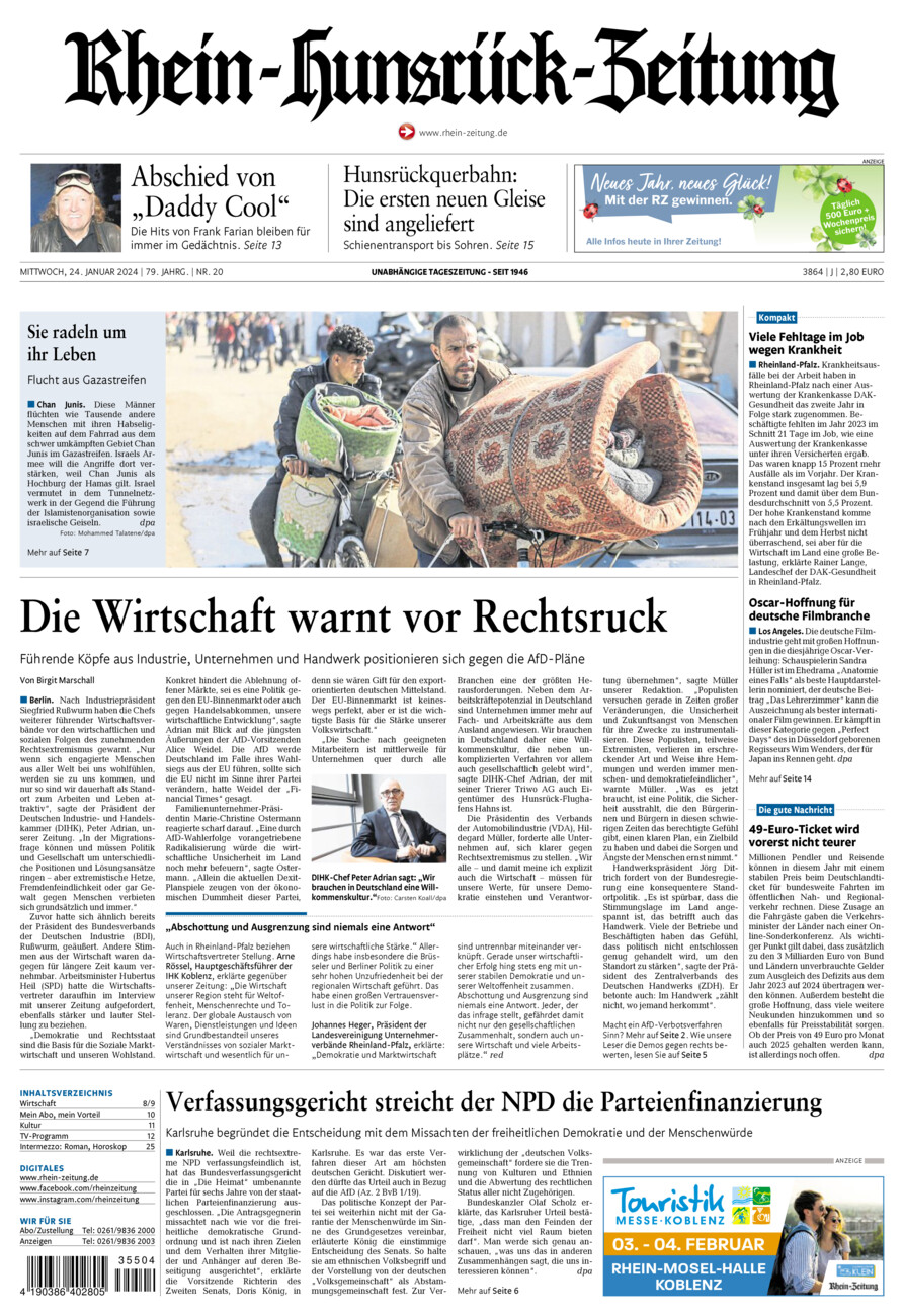 Rhein-Hunsrück-Zeitung vom Mittwoch, 24.01.2024