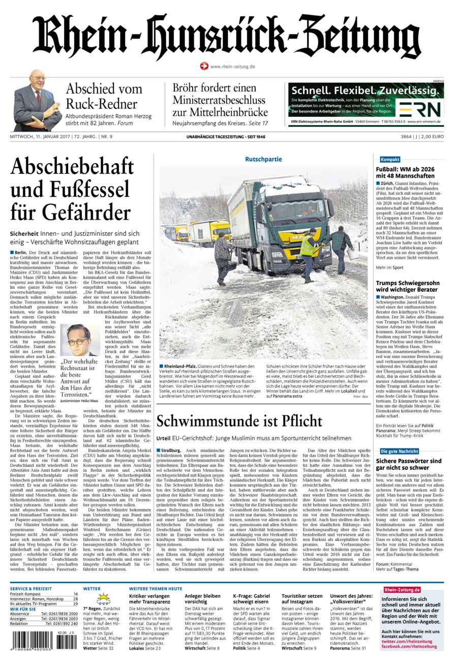 Rhein-Hunsrück-Zeitung vom Mittwoch, 11.01.2017
