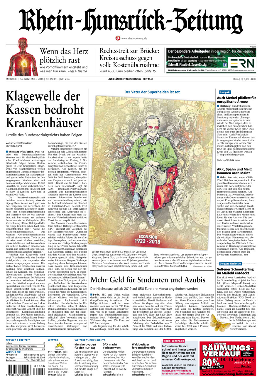 Rhein-Hunsrück-Zeitung vom Mittwoch, 14.11.2018