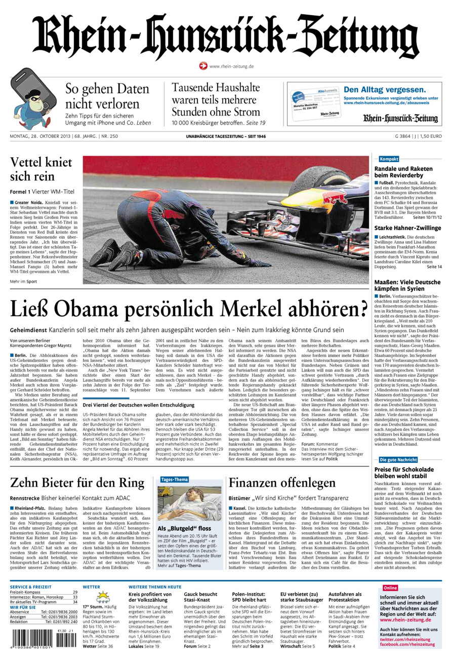 Rhein-Hunsrück-Zeitung vom Montag, 28.10.2013