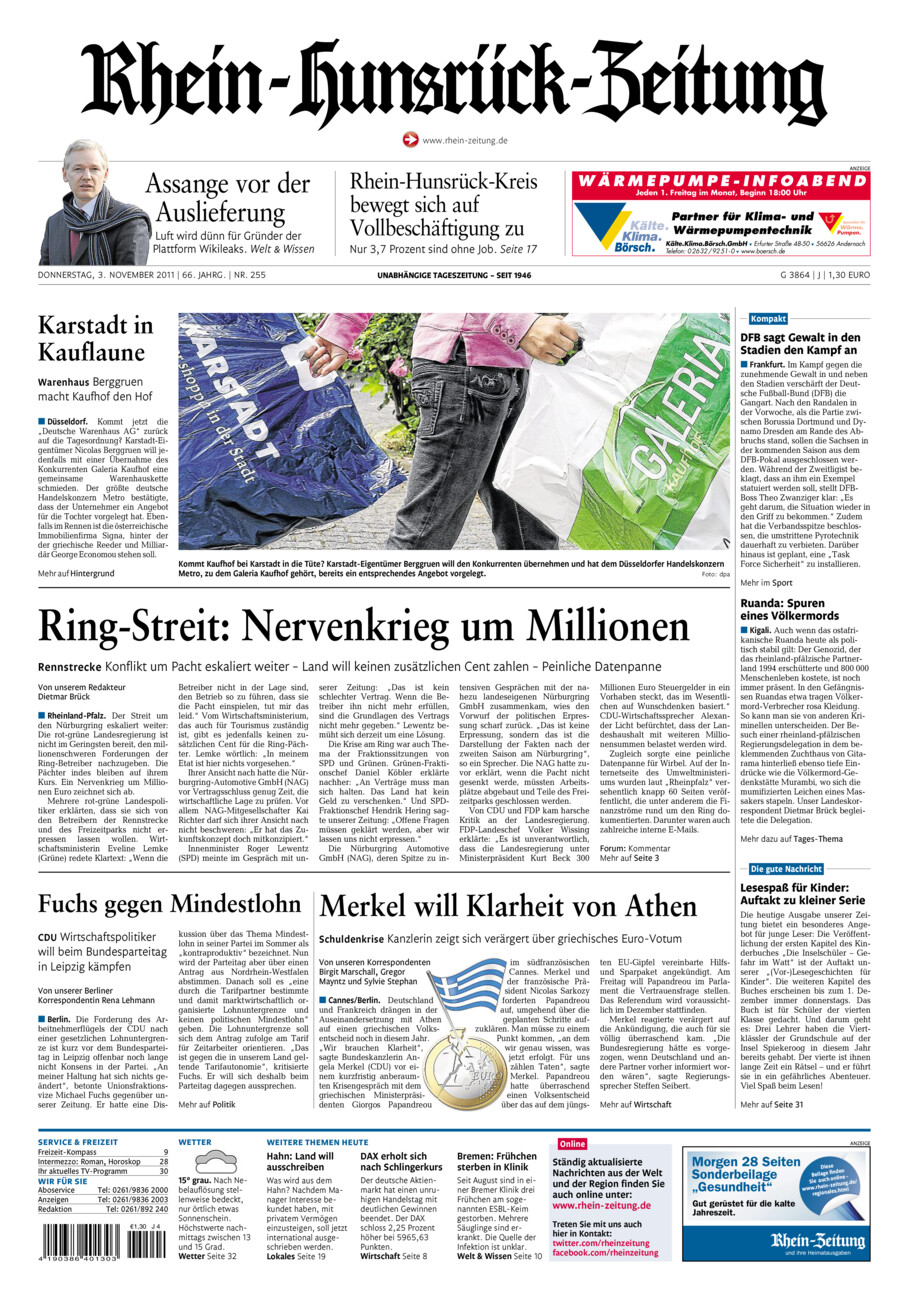 Rhein-Hunsrück-Zeitung vom Donnerstag, 03.11.2011
