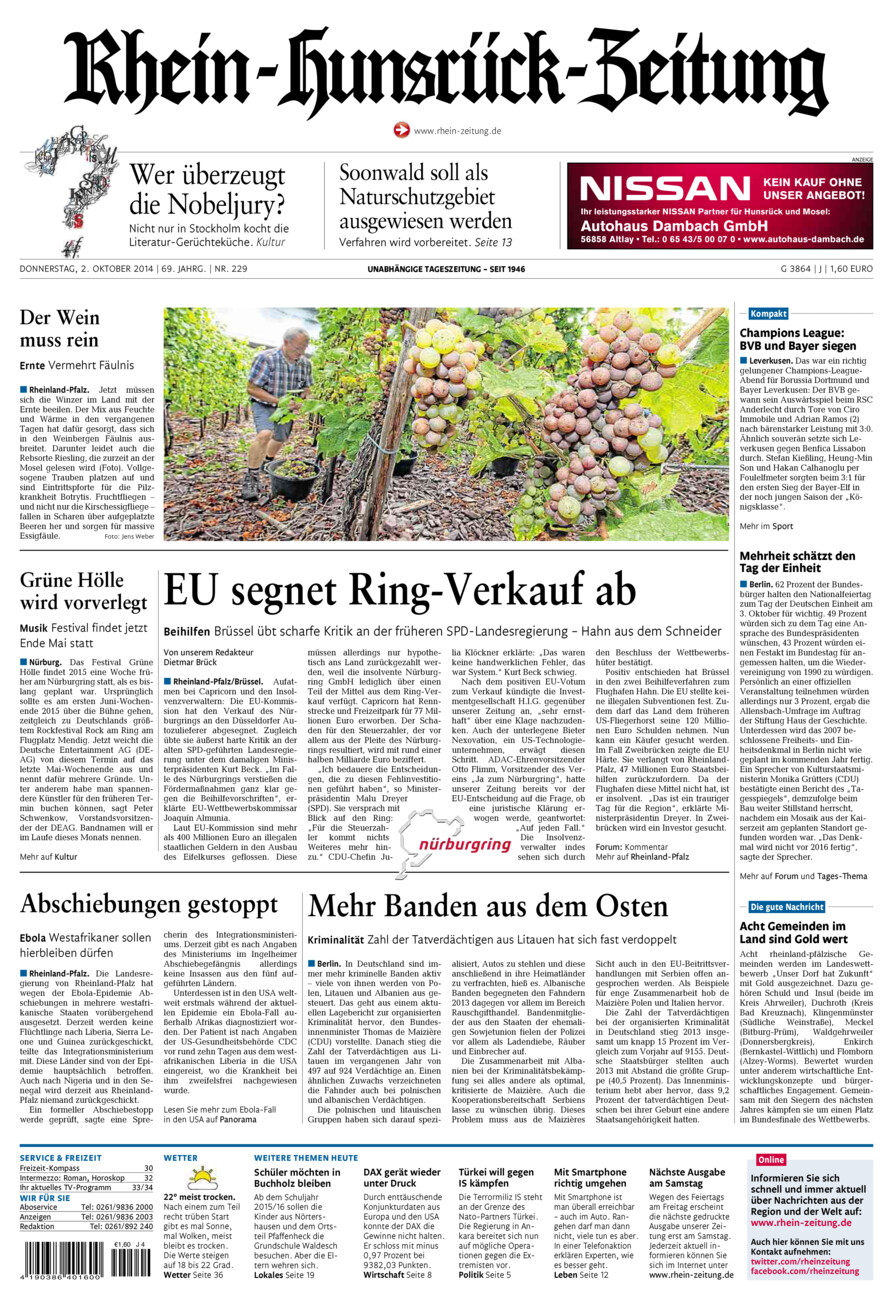 Rhein-Hunsrück-Zeitung vom Donnerstag, 02.10.2014