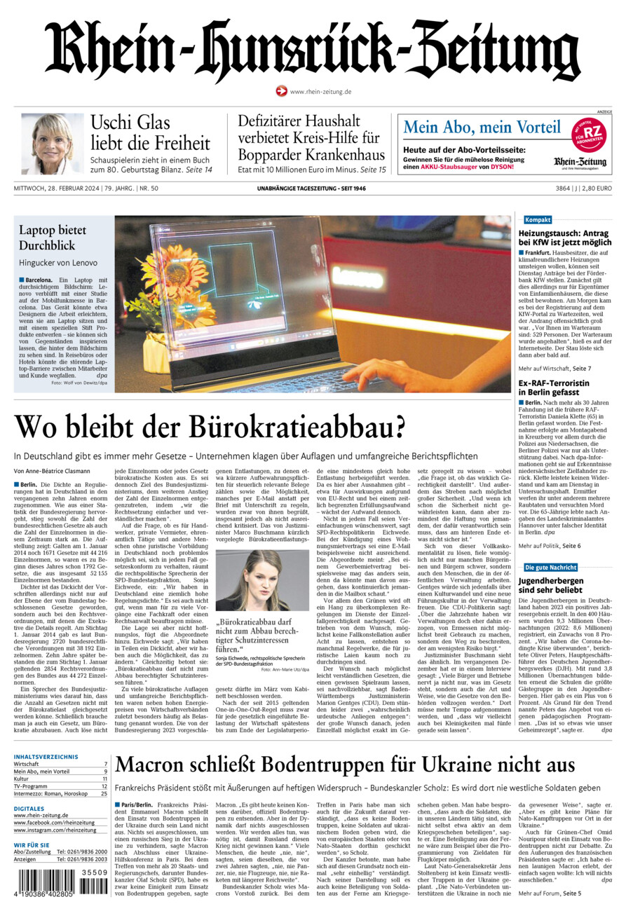 Rhein-Hunsrück-Zeitung vom Mittwoch, 28.02.2024