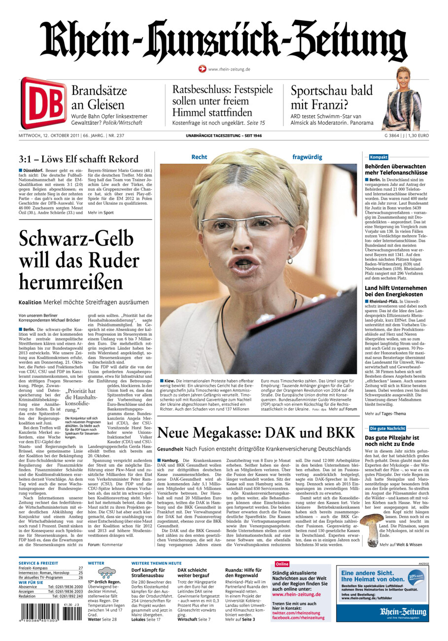 Rhein-Hunsrück-Zeitung vom Mittwoch, 12.10.2011