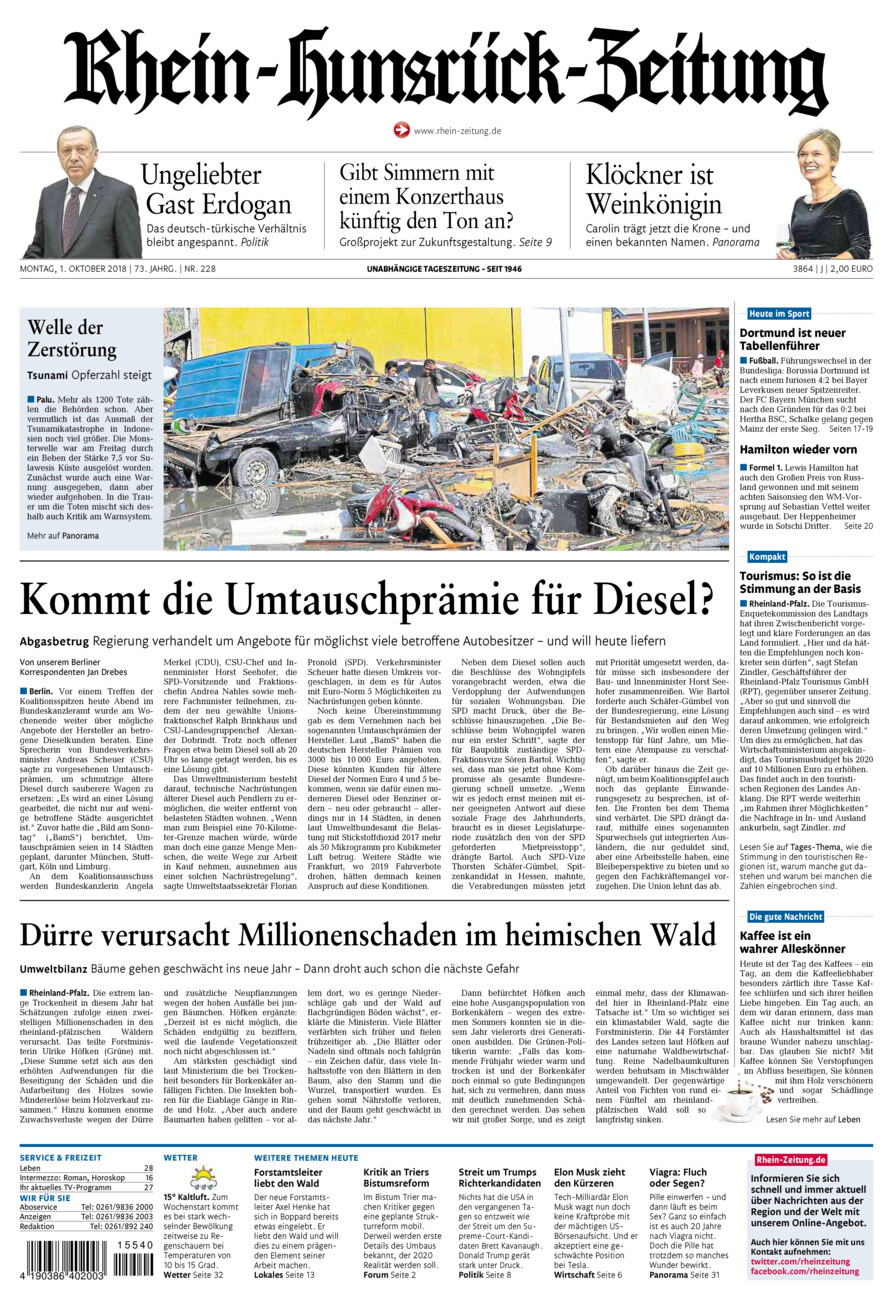Rhein-Hunsrück-Zeitung vom Montag, 01.10.2018
