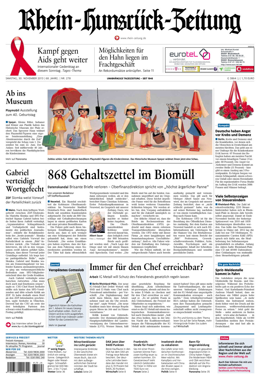 Rhein-Hunsrück-Zeitung vom Samstag, 30.11.2013