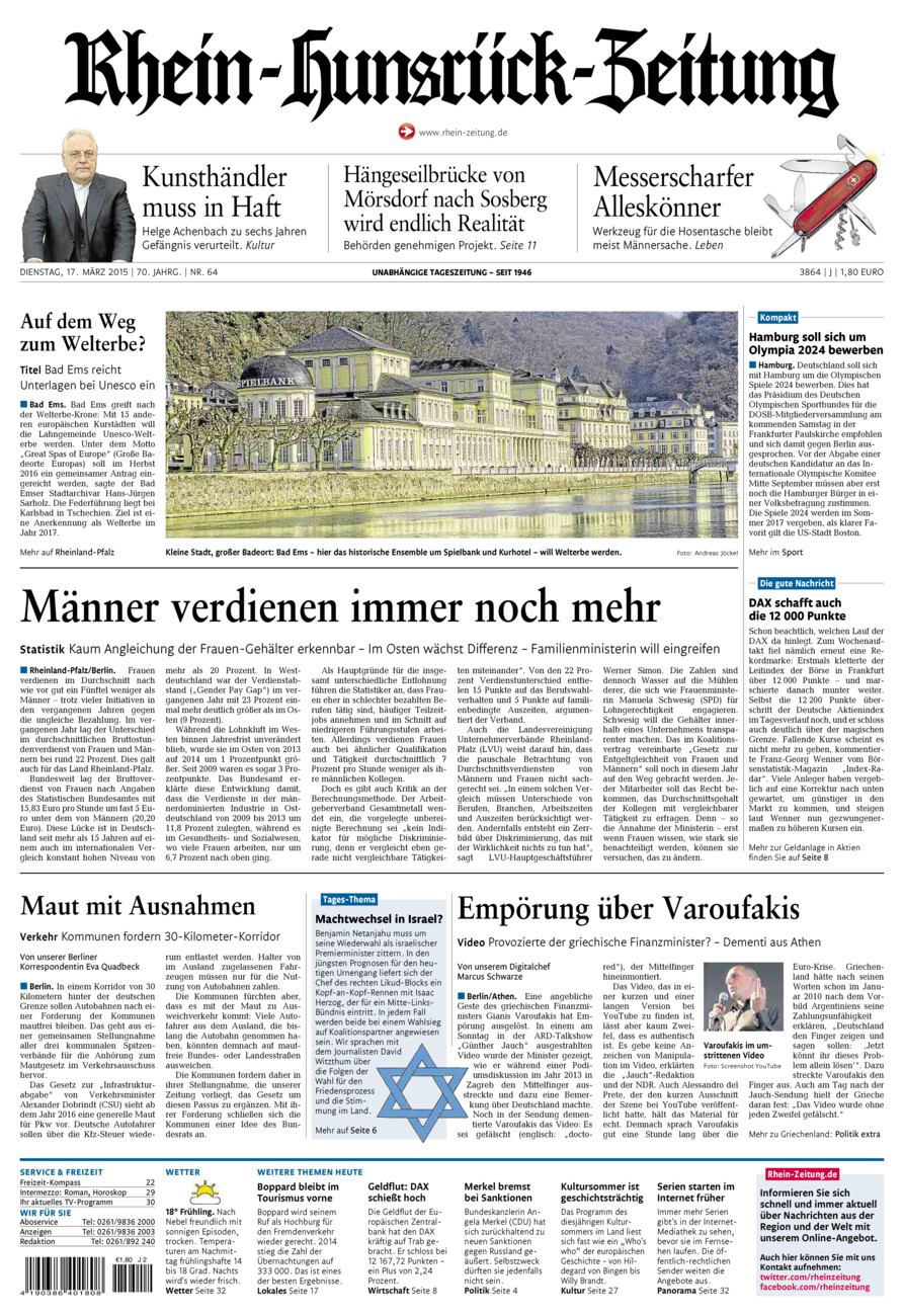 Rhein-Hunsrück-Zeitung vom Dienstag, 17.03.2015