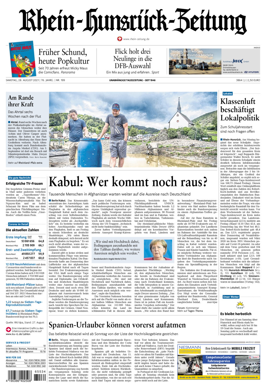 Rhein-Hunsrück-Zeitung vom Samstag, 28.08.2021