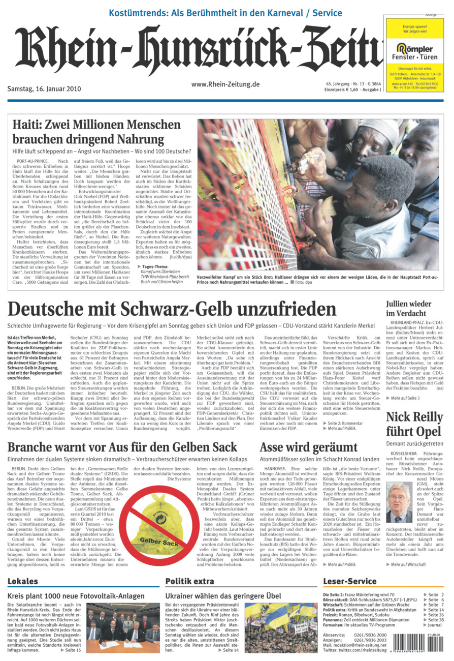 Rhein-Hunsrück-Zeitung vom Samstag, 16.01.2010