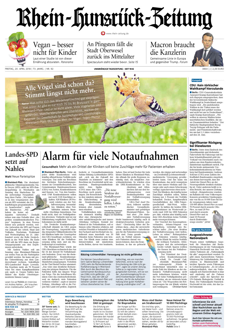 Rhein-Hunsrück-Zeitung vom Freitag, 20.04.2018