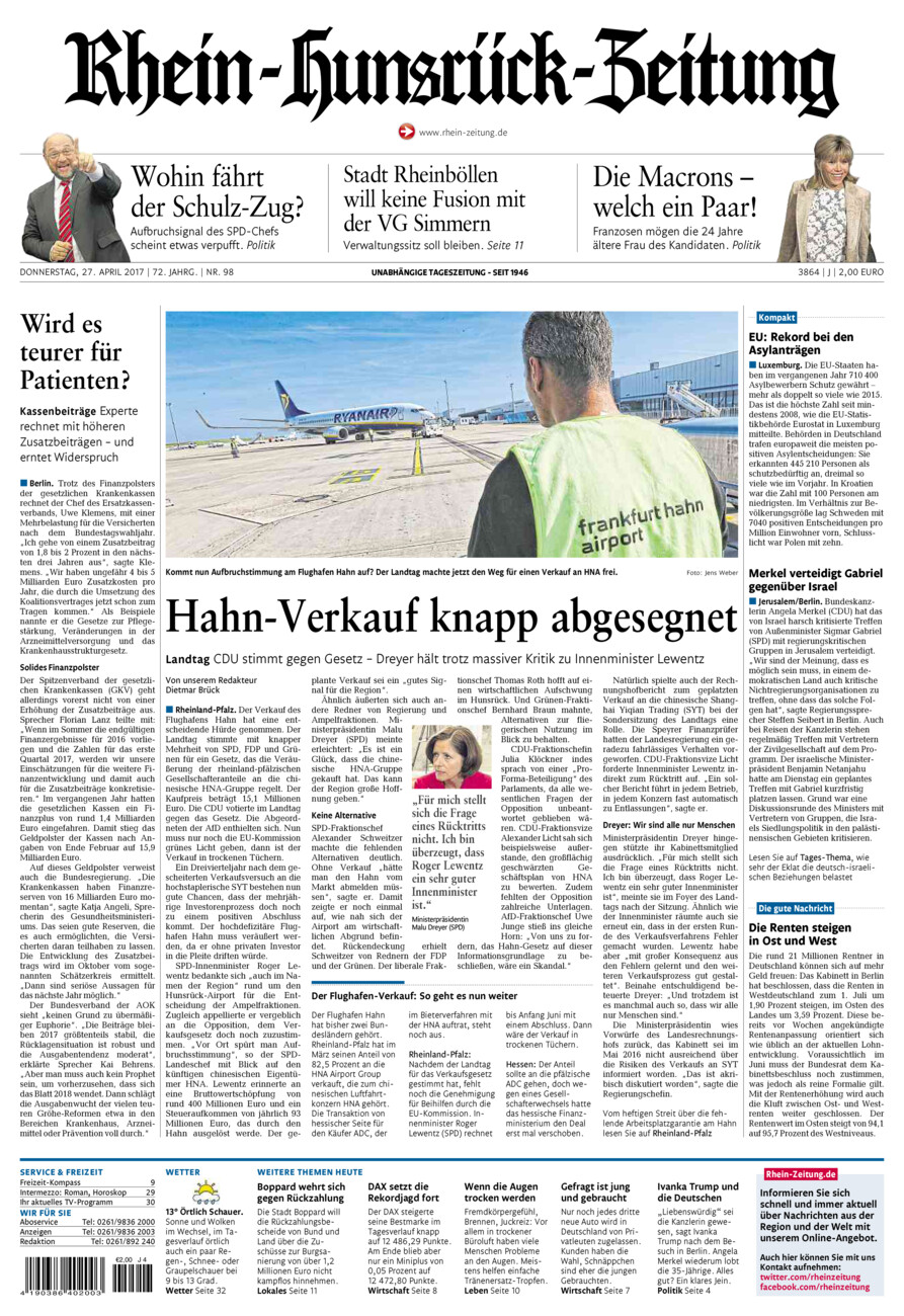 Rhein-Hunsrück-Zeitung vom Donnerstag, 27.04.2017