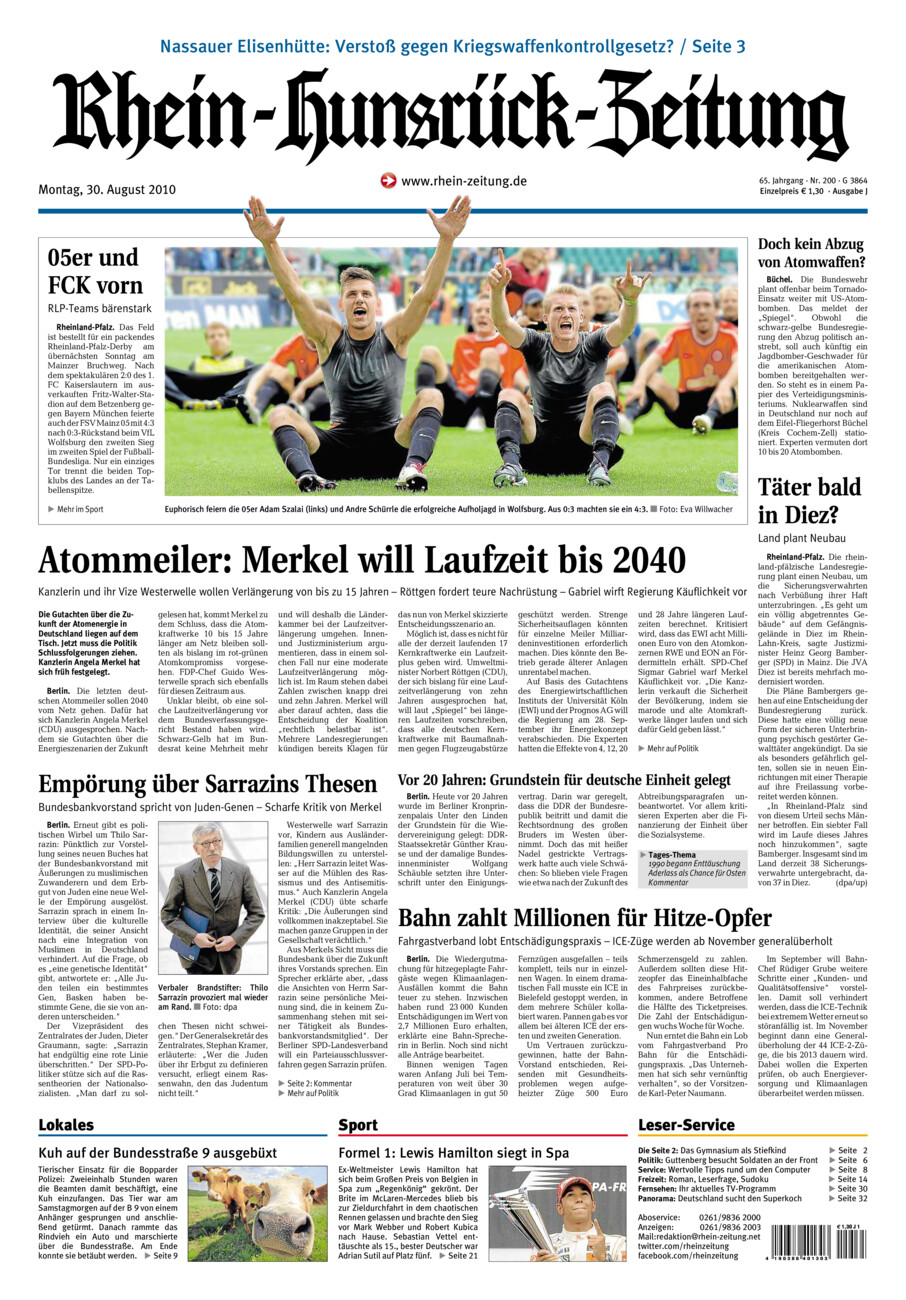 Rhein-Hunsrück-Zeitung vom Montag, 30.08.2010