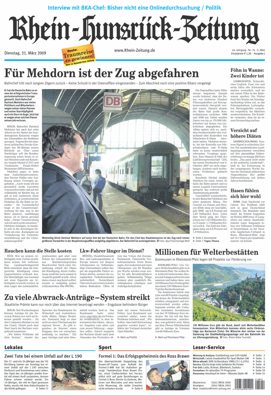 Rhein-Hunsrück-Zeitung vom Dienstag, 31.03.2009