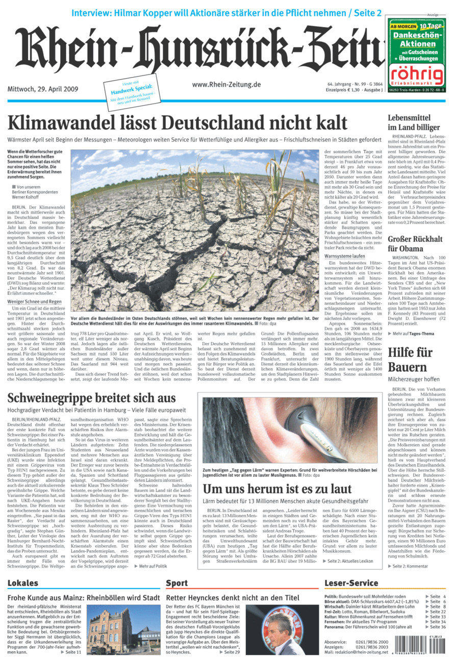 Rhein-Hunsrück-Zeitung vom Mittwoch, 29.04.2009