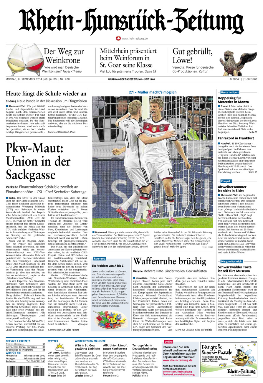 Rhein-Hunsrück-Zeitung vom Montag, 08.09.2014