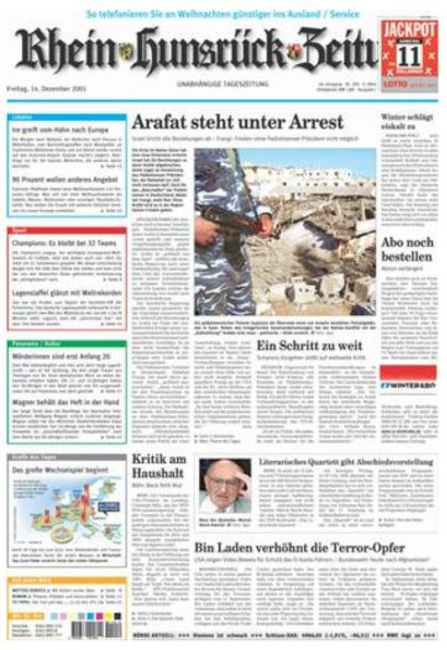 Rhein-Hunsrück-Zeitung vom Freitag, 14.12.2001