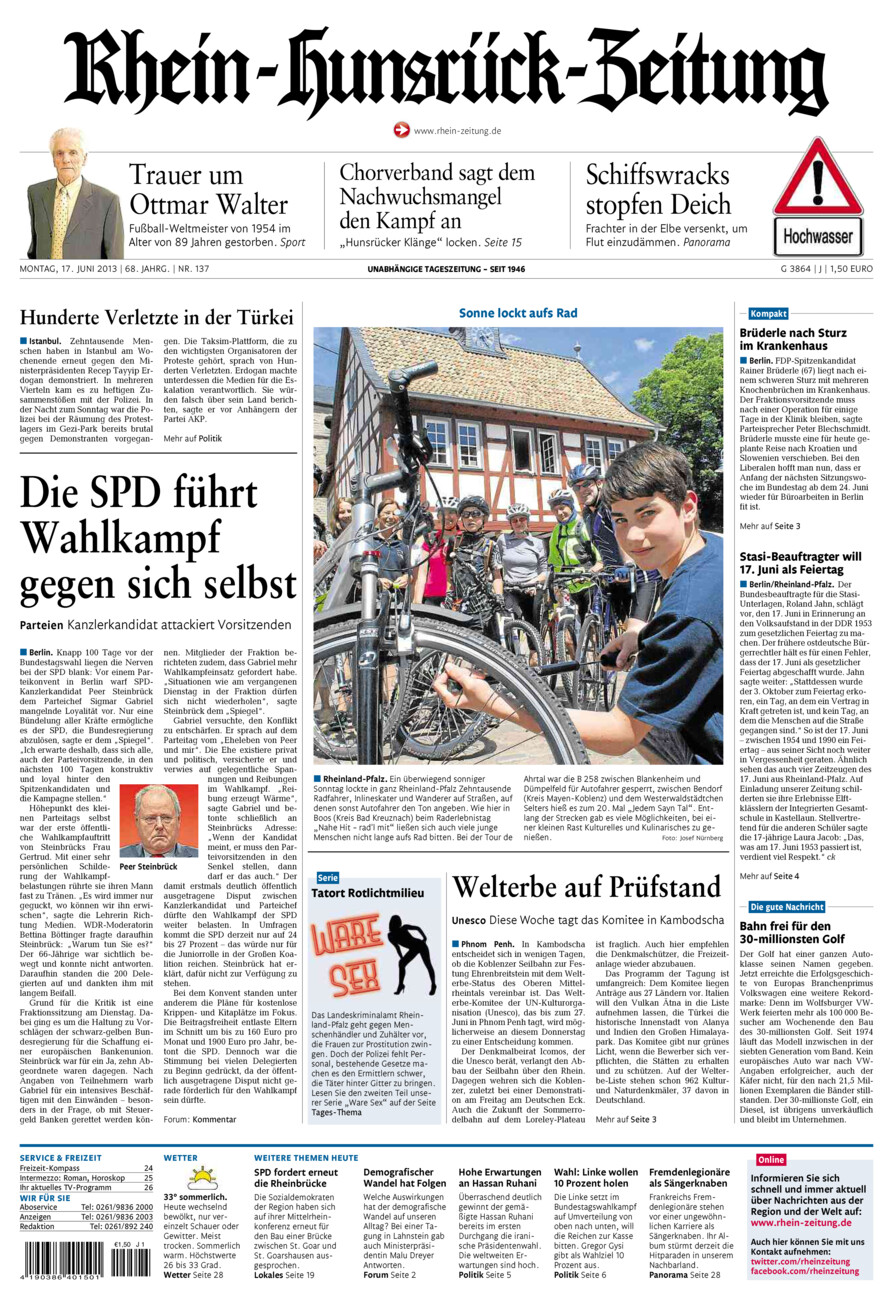 Rhein-Hunsrück-Zeitung vom Montag, 17.06.2013