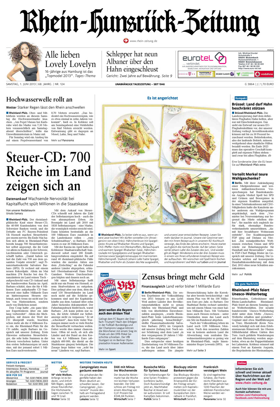 Rhein-Hunsrück-Zeitung vom Samstag, 01.06.2013
