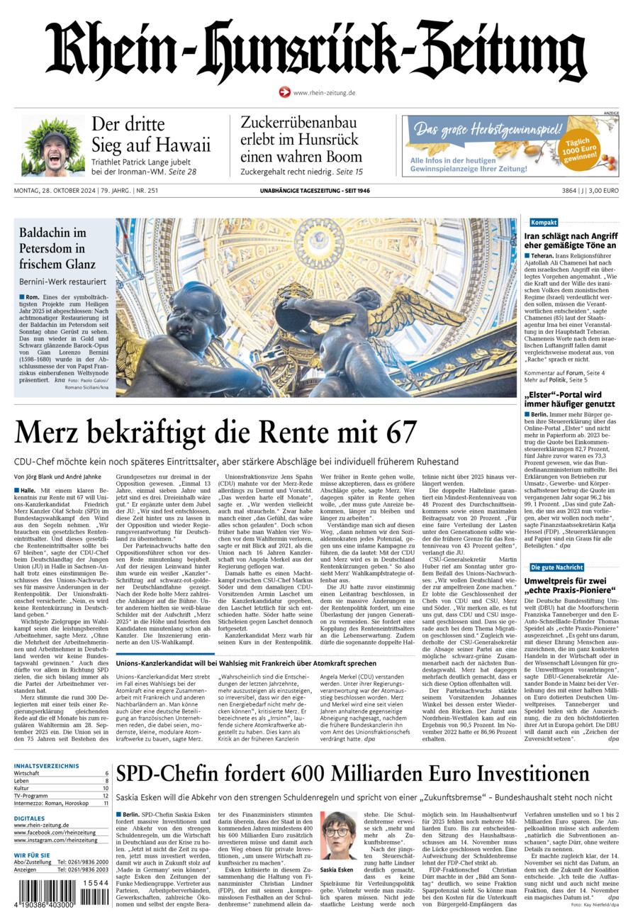 Rhein-Hunsrück-Zeitung vom Montag, 28.10.2024