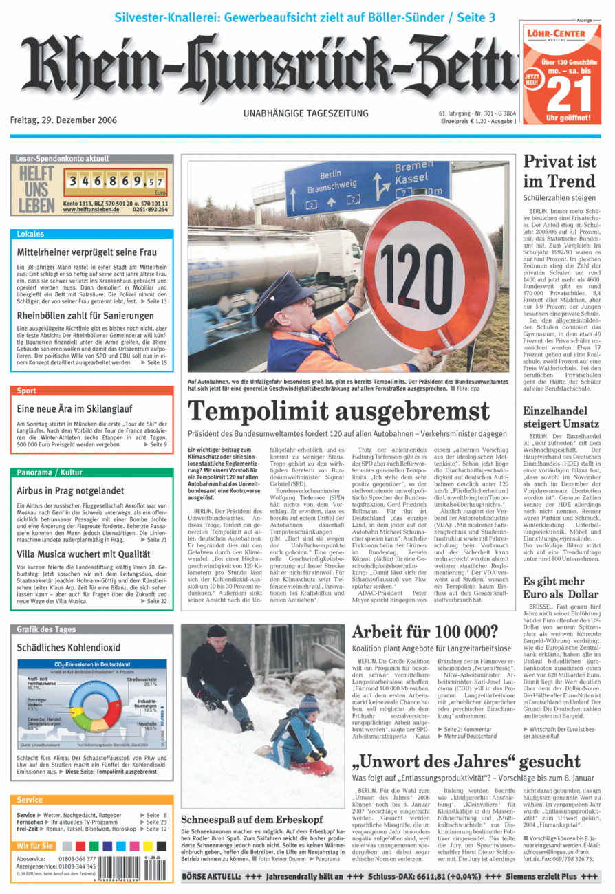 Rhein-Hunsrück-Zeitung vom Freitag, 29.12.2006