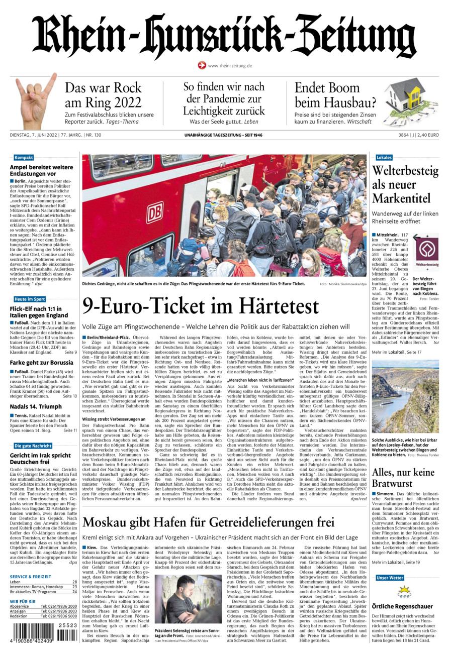 Rhein-Hunsrück-Zeitung vom Dienstag, 07.06.2022