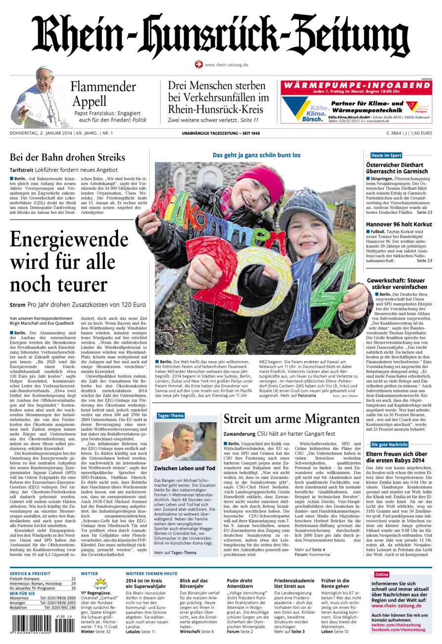 Rhein-Hunsrück-Zeitung vom Donnerstag, 02.01.2014
