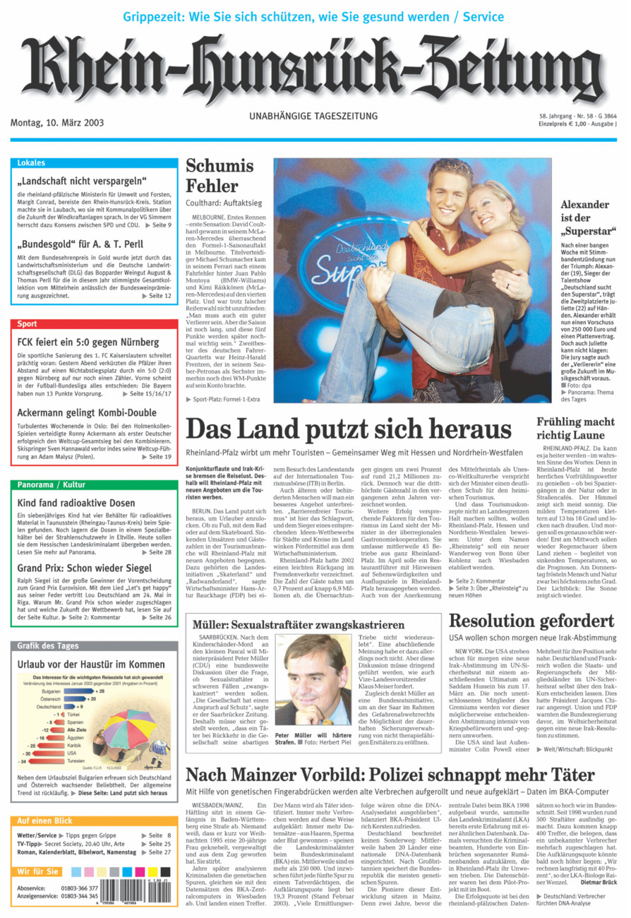 Rhein-Hunsrück-Zeitung vom Montag, 10.03.2003