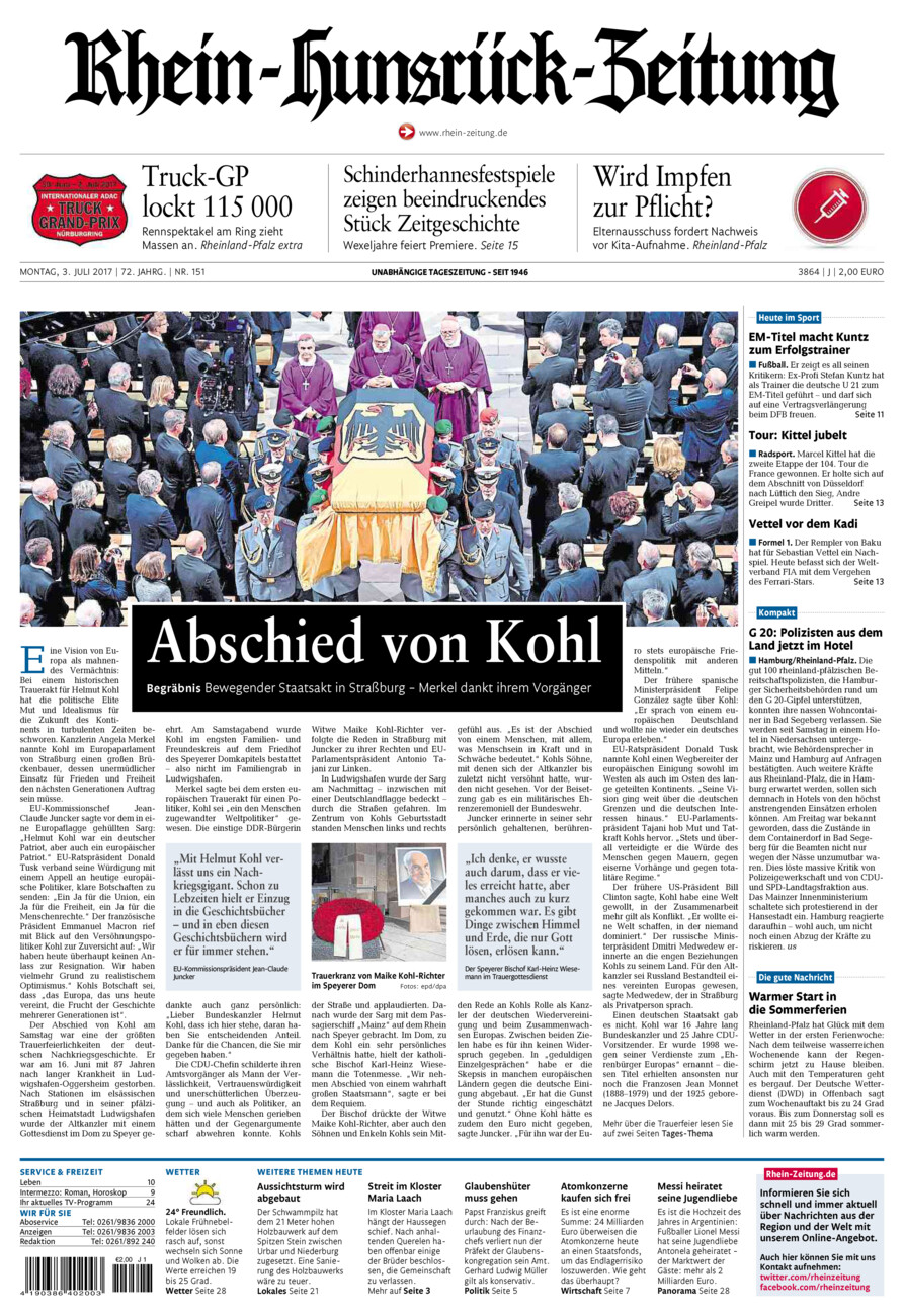 Rhein-Hunsrück-Zeitung vom Montag, 03.07.2017