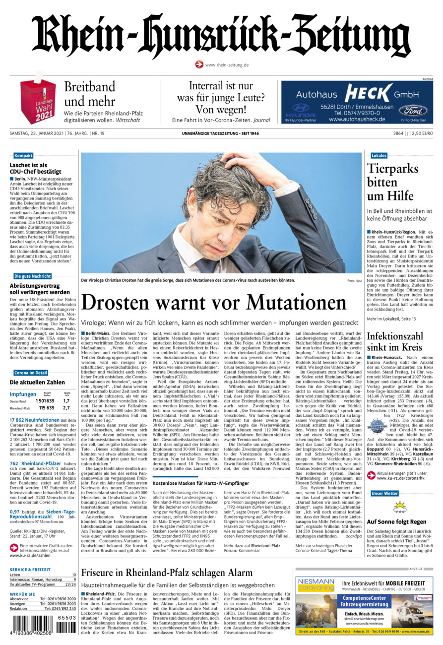 Rhein-Hunsrück-Zeitung vom Samstag, 23.01.2021