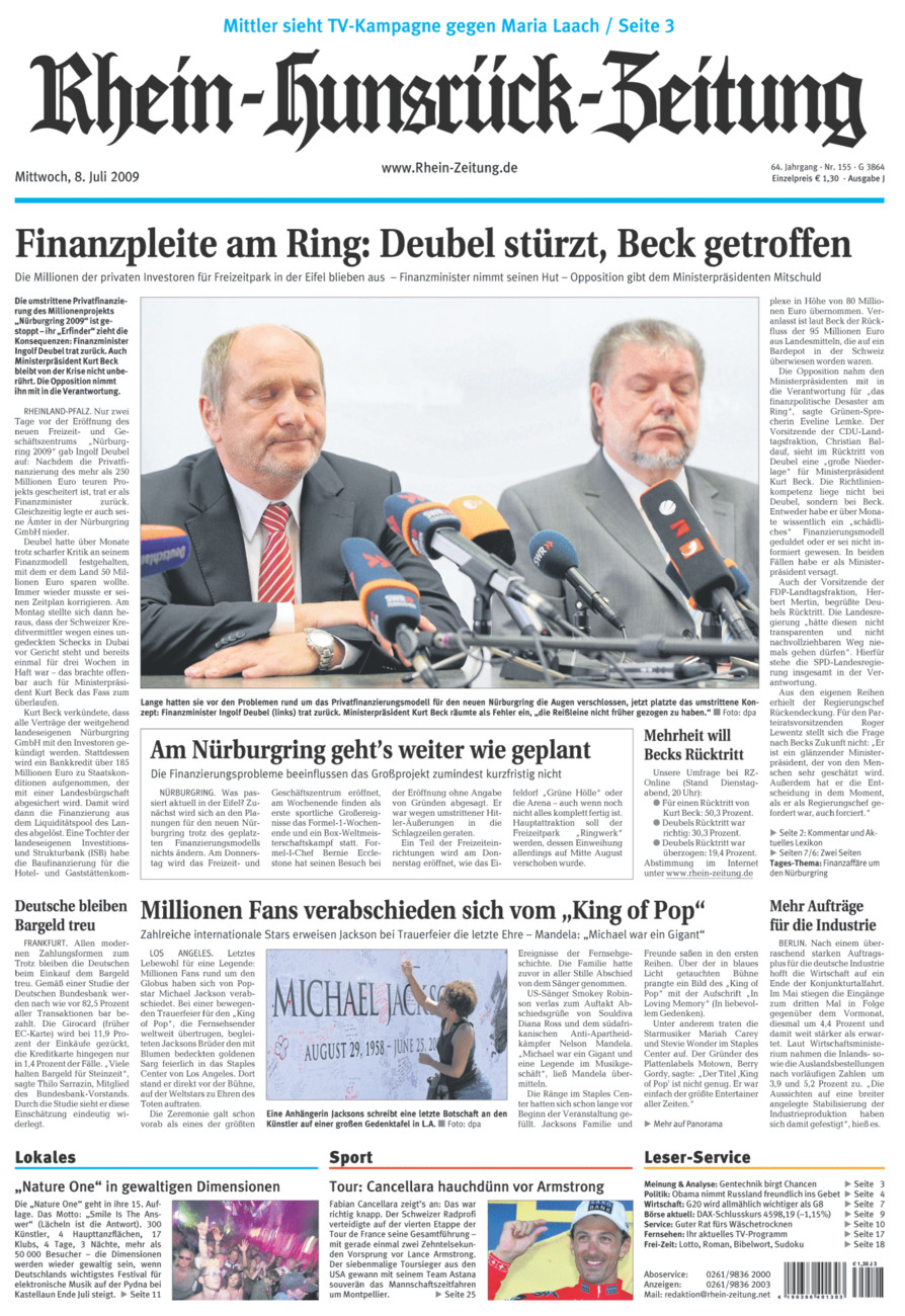 Rhein-Hunsrück-Zeitung vom Mittwoch, 08.07.2009
