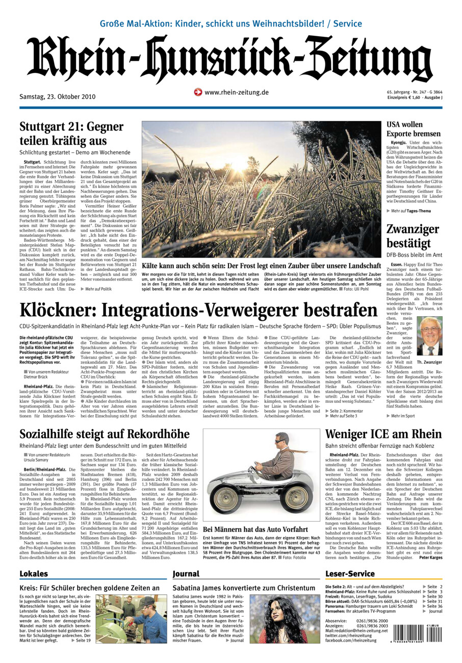 Rhein-Hunsrück-Zeitung vom Samstag, 23.10.2010