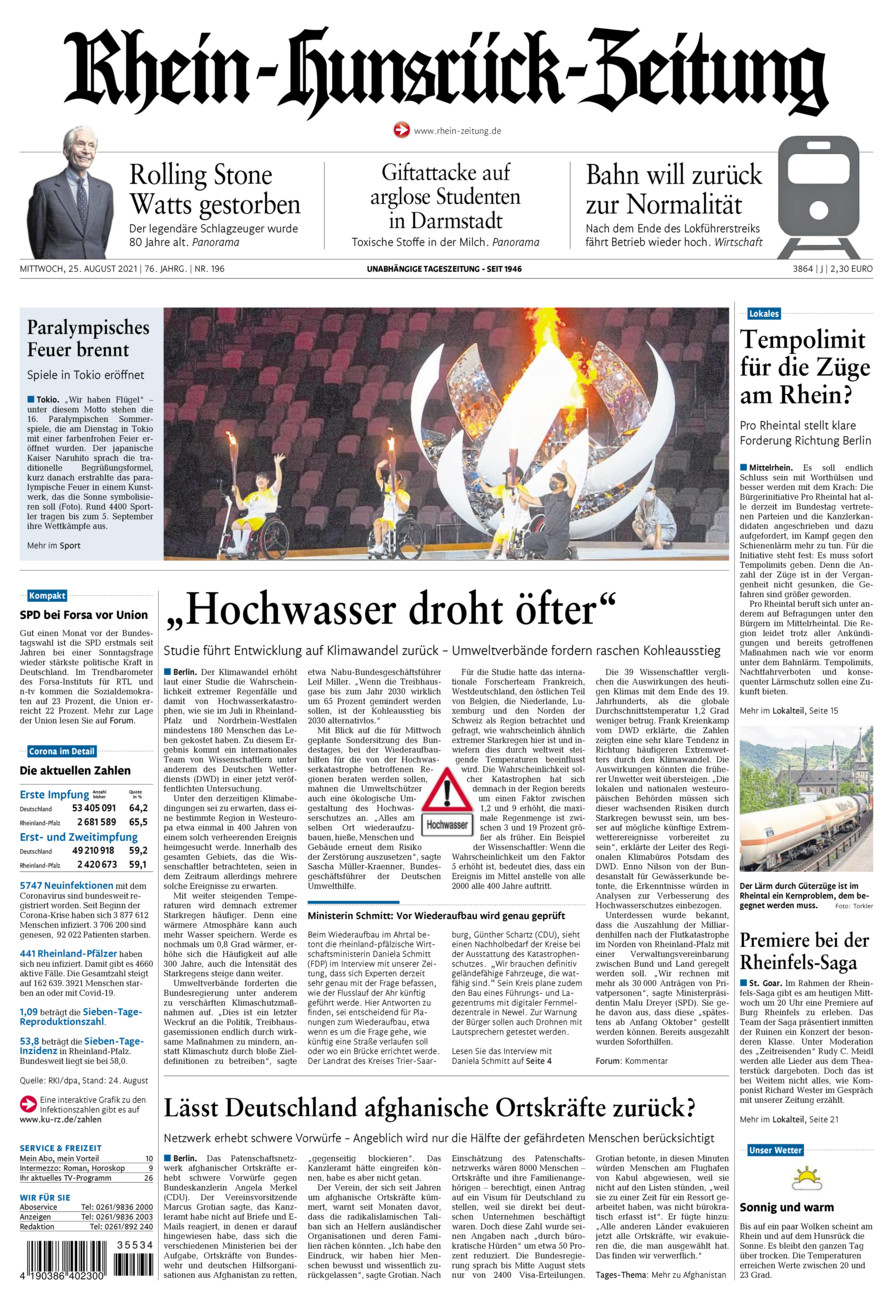 Rhein-Hunsrück-Zeitung vom Mittwoch, 25.08.2021