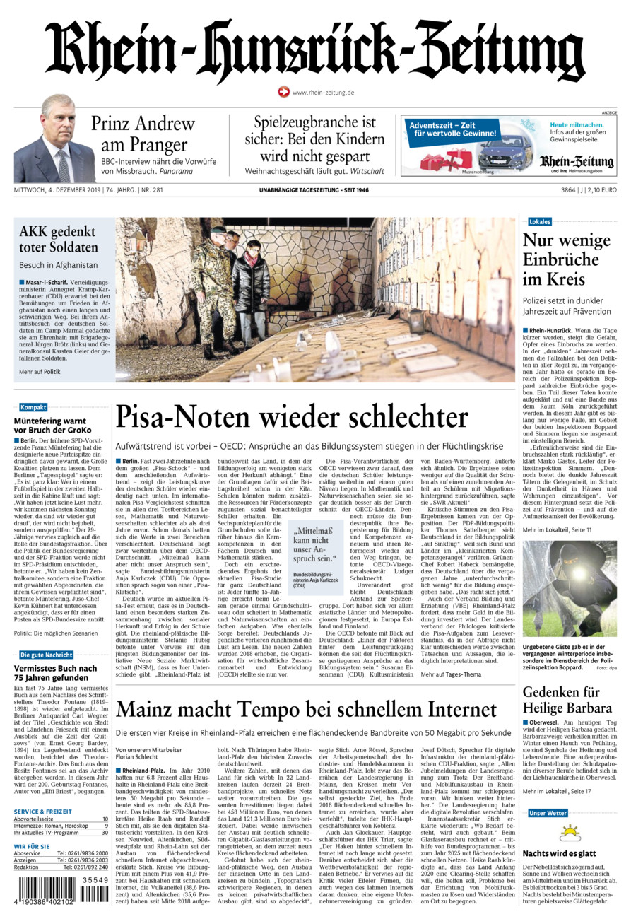 Rhein-Hunsrück-Zeitung vom Mittwoch, 04.12.2019