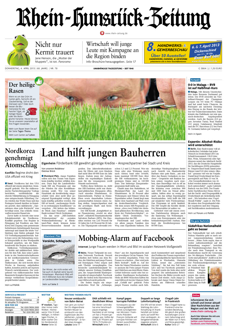 Rhein-Hunsrück-Zeitung vom Donnerstag, 04.04.2013