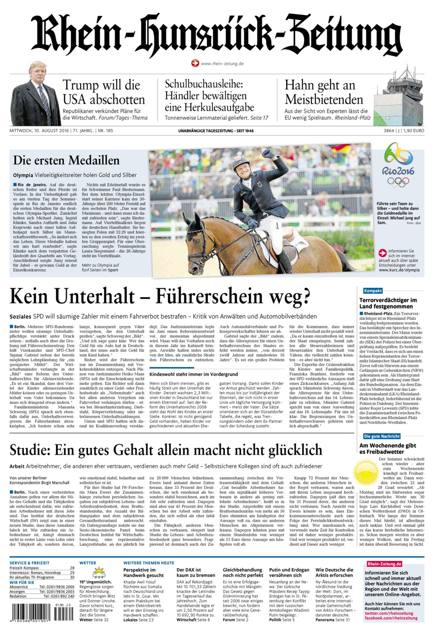 Rhein-Hunsrück-Zeitung vom Mittwoch, 10.08.2016