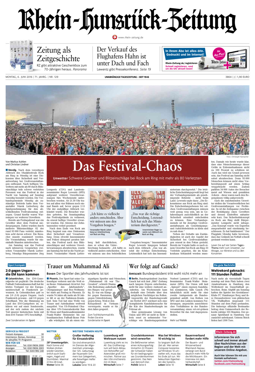 Rhein-Hunsrück-Zeitung vom Montag, 06.06.2016