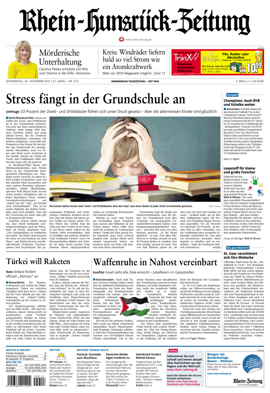 Rhein-Hunsrück-Zeitung vom Donnerstag, 22.11.2012