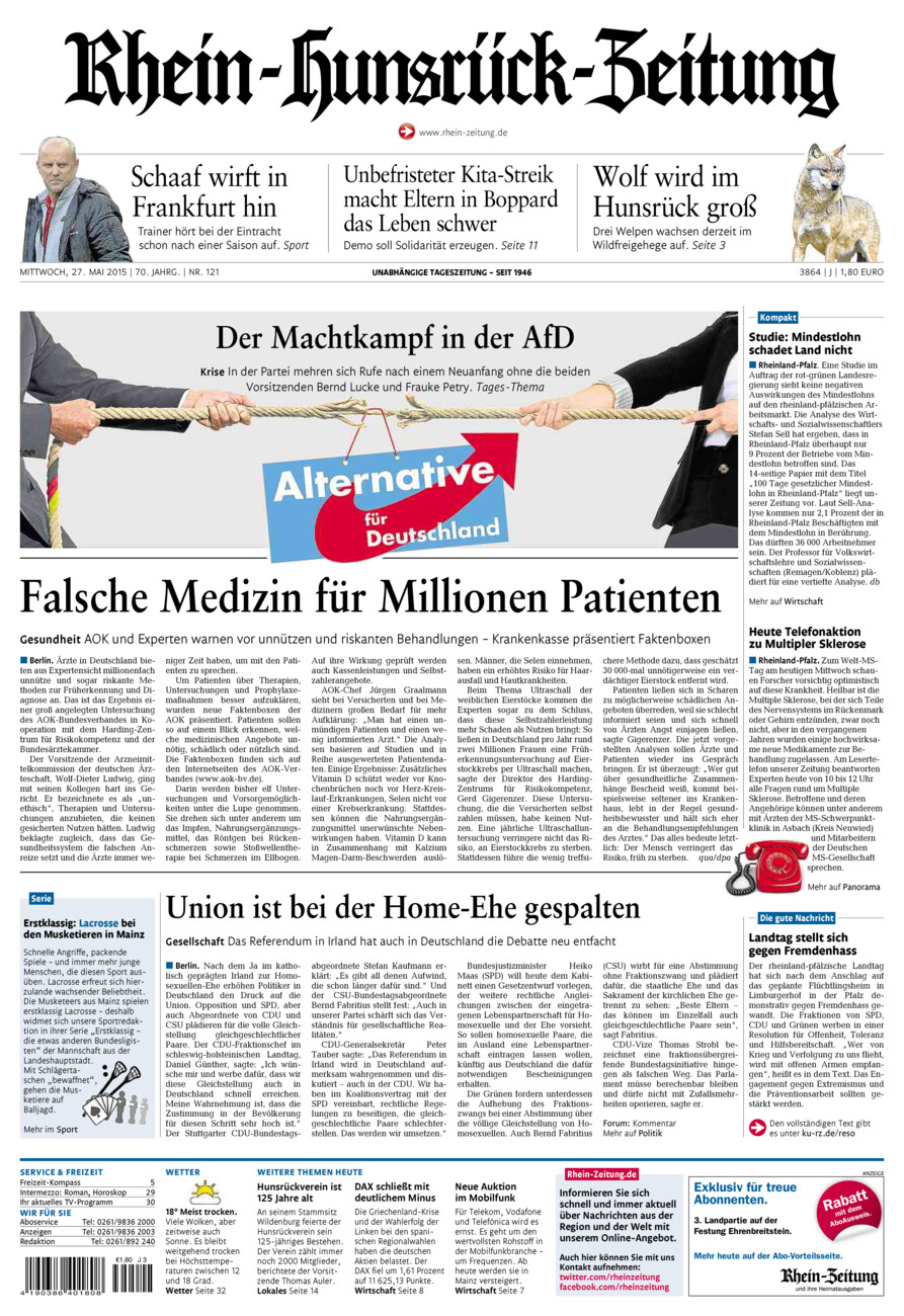 Rhein-Hunsrück-Zeitung vom Mittwoch, 27.05.2015