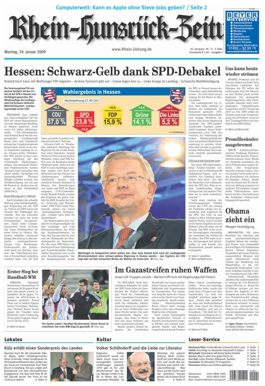 Rhein-Hunsrück-Zeitung vom Montag, 19.01.2009