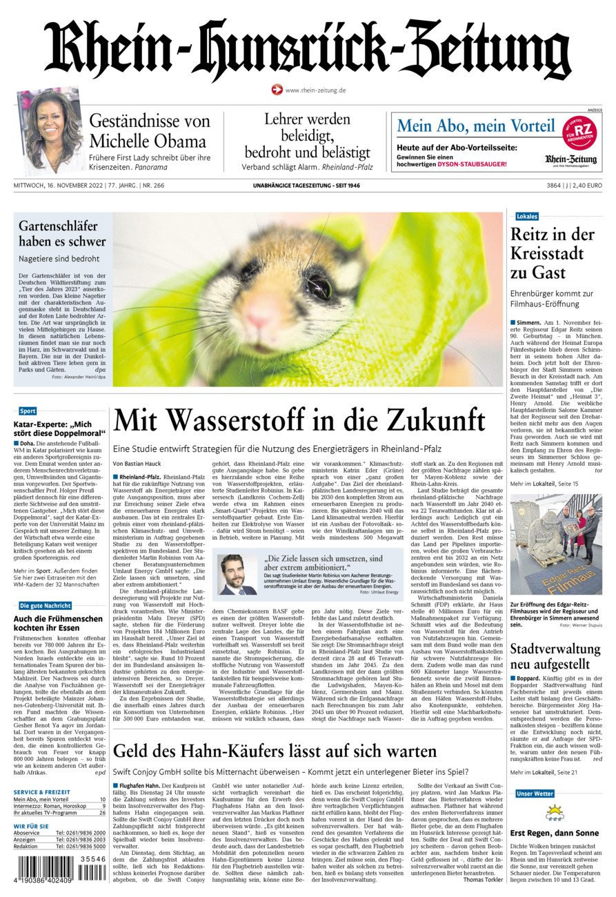 Rhein-Hunsrück-Zeitung vom Mittwoch, 16.11.2022