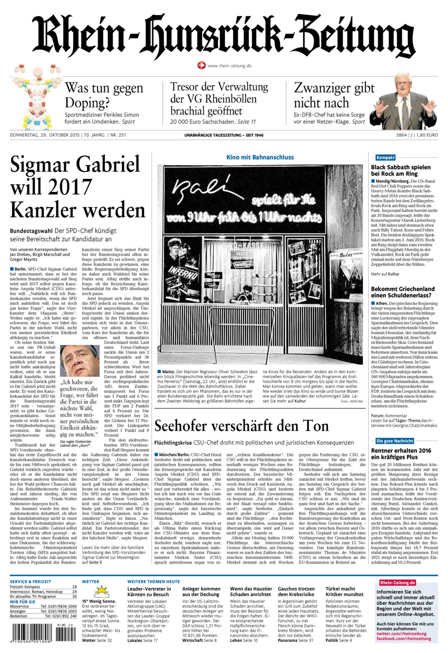 Rhein-Hunsrück-Zeitung vom Donnerstag, 29.10.2015