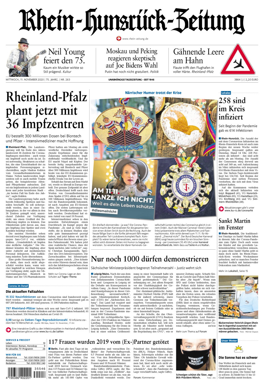 Rhein-Hunsrück-Zeitung vom Mittwoch, 11.11.2020