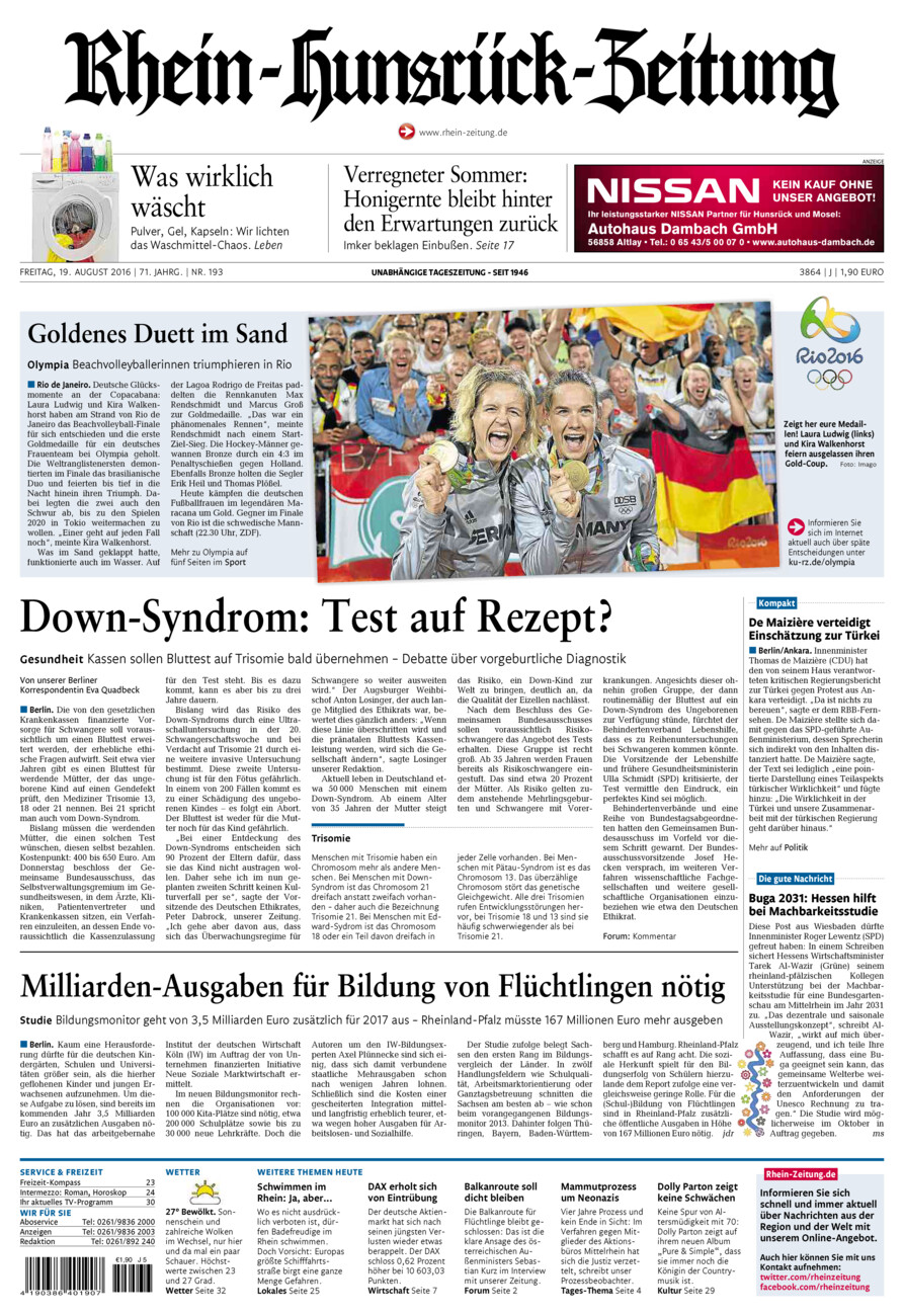 Rhein-Hunsrück-Zeitung vom Freitag, 19.08.2016