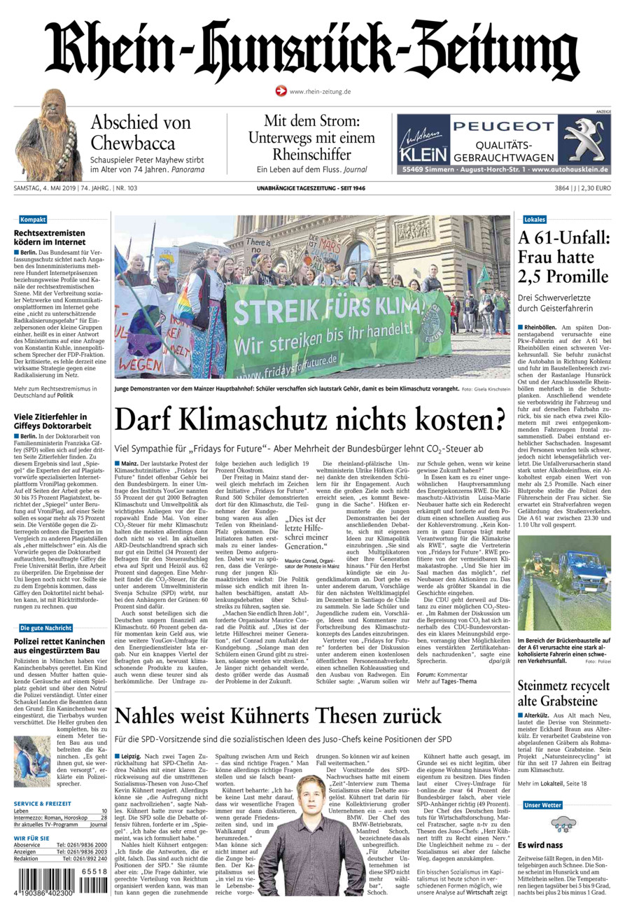 Rhein-Hunsrück-Zeitung vom Samstag, 04.05.2019