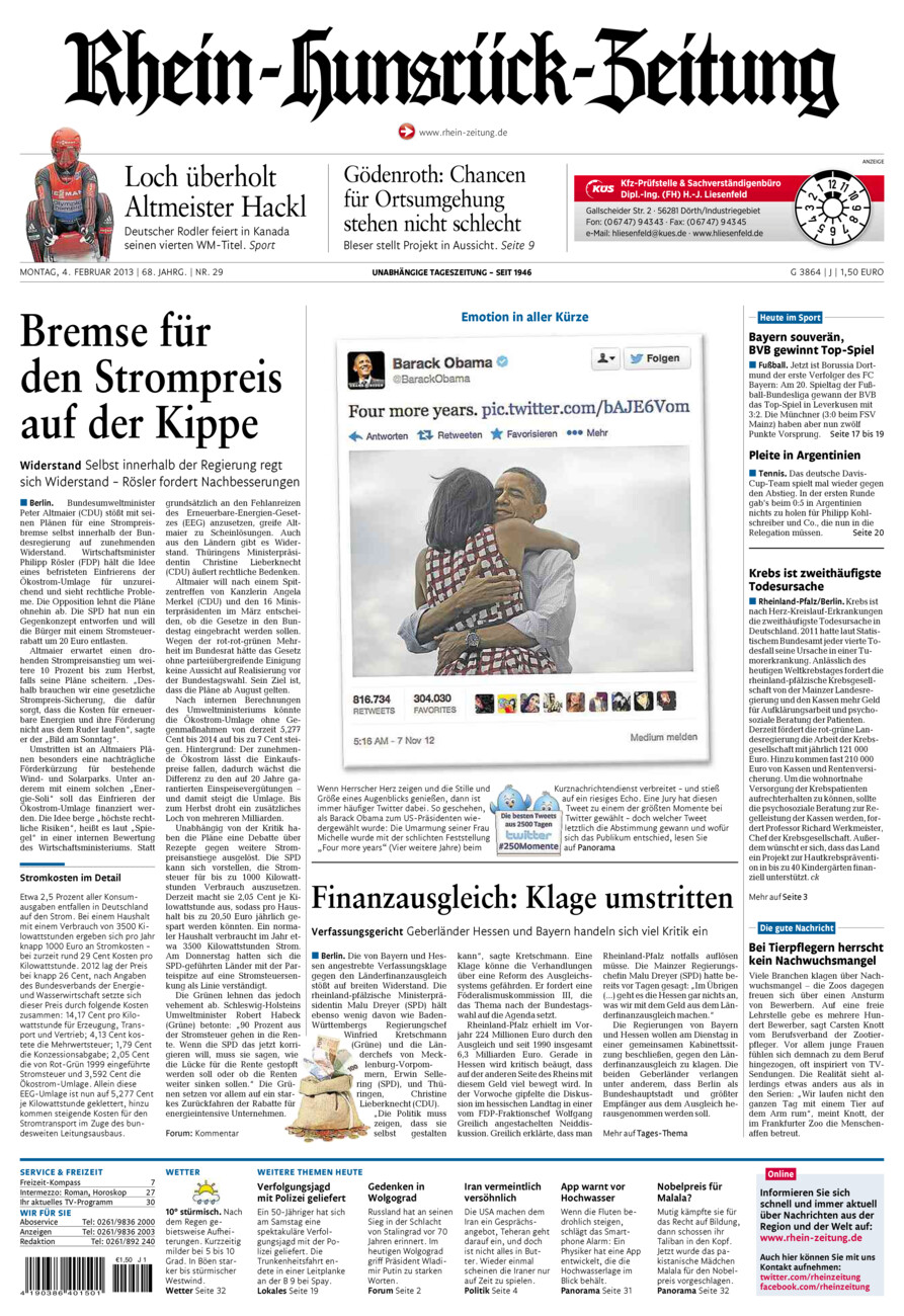 Rhein-Hunsrück-Zeitung vom Montag, 04.02.2013