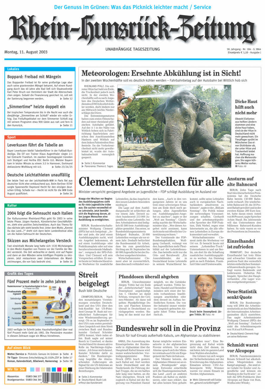 Rhein-Hunsrück-Zeitung vom Montag, 11.08.2003